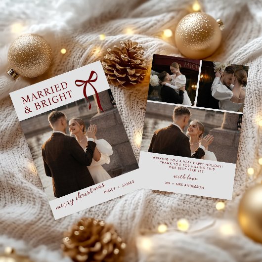 Bow Married and Bright Christmas Holiday Card シーズンカード