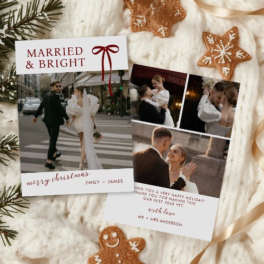 Bow Married and Bright Christmas Holiday Card シーズンカード