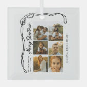 Bow Merry Christmas Family 6 Photos ガラスオーナメント (正面)