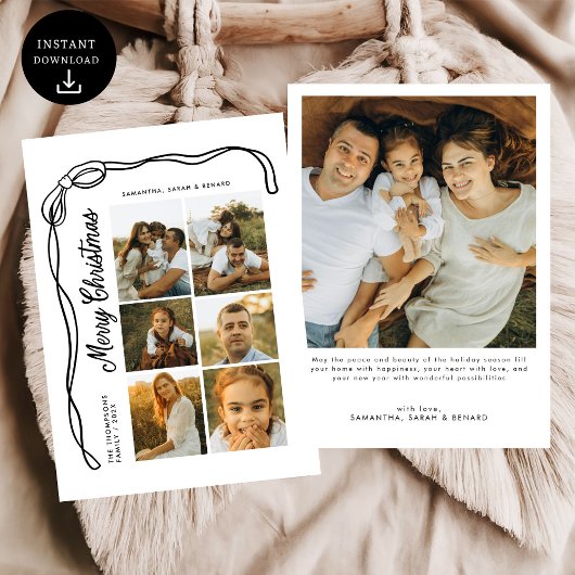 Bow Merry Christmas Family 7 Photos シーズンカード