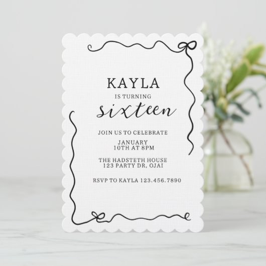 Bow, Modern, Black and White Birthday, Minimal 招待状 (スタンド正面)