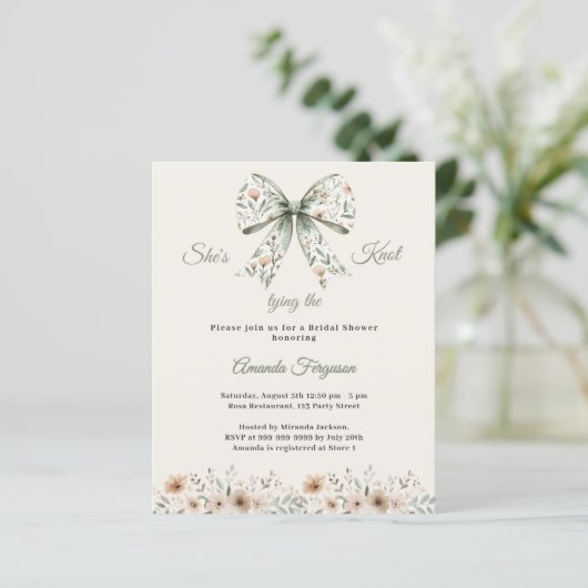 Bow neutral floral ivory Bridal Shower invitation (スタンド正面)
