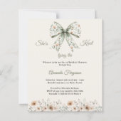 Bow neutral floral ivory Bridal Shower invitation (正面)