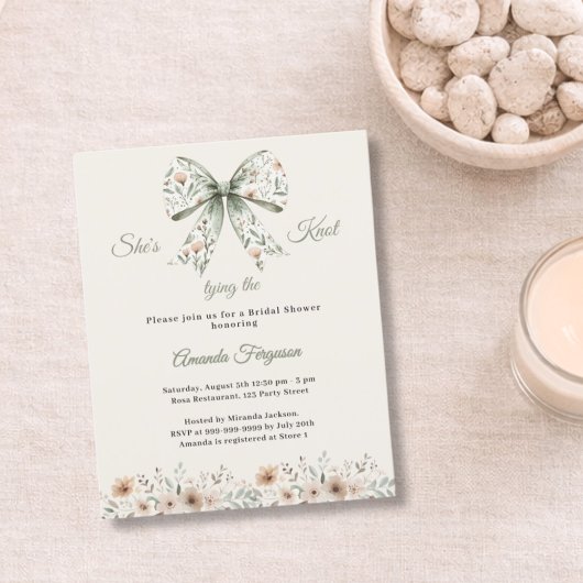 Bow neutral floral ivory Bridal Shower invitation