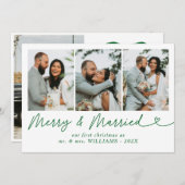 Bow & Newlywedメリーフォト結婚したクリスマス シーズンカード (正面/裏面)