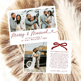 Bow & Newlywedメリーフォト結婚したクリスマス シーズンカード