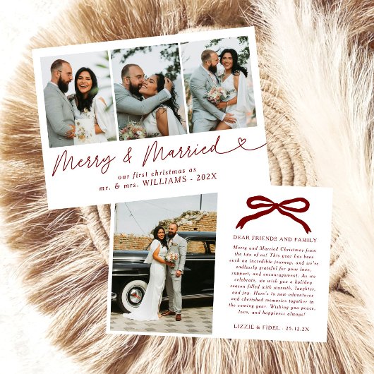 Bow & Newlywedメリーフォト結婚したクリスマス シーズンカード