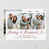 Bow & Newlywedメリーフォト結婚したクリスマス シーズンカード (正面/裏面)