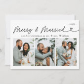 Bow & Newlywedメリーフォト結婚したクリスマス シーズンカード (正面)