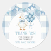 Bow One Silly Goose 1st Birthday Blue Gingham ラウンドシール (正面)