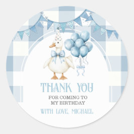 Bow One Silly Goose 1st Birthday Blue Gingham ラウンドシール