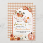 Bow orange pumpkin a baby is brewing Baby Shower 招待状 (正面/裏面)