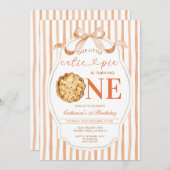 Bow Our Little Cutie Pie Fall Stripes 1st Birthday 招待状 (正面/裏面)