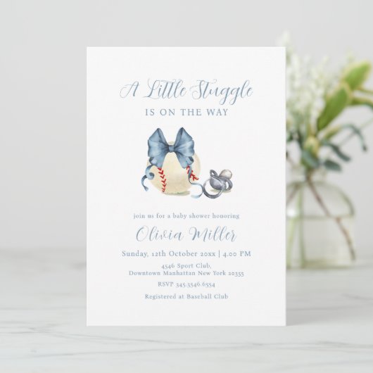 Bow Pacifier Baseball Sport Baby Shower 招待状 (スタンド正面)