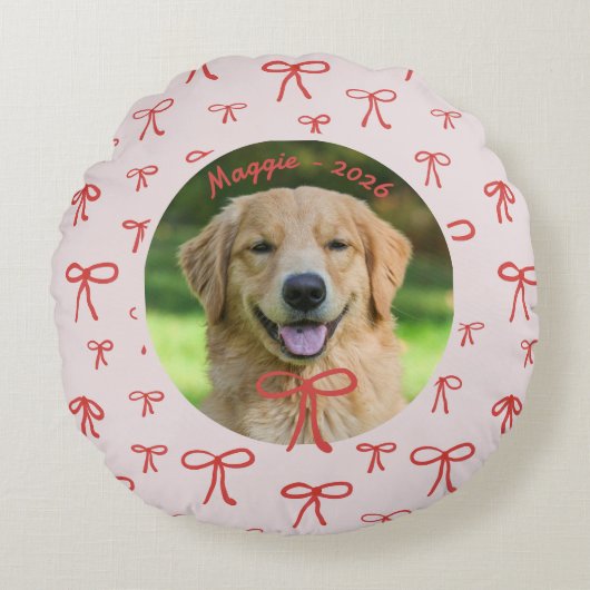 Bow Pattern Personalized Pet Photo Pillow ラウンドクッション (正面)