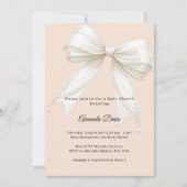 Bow peach ivory pearls girl Baby Shower 招待状 (正面)