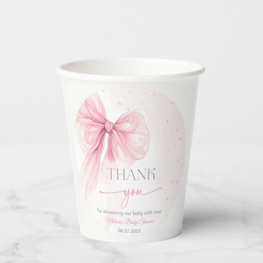 Bow Pink Coquette Baby Shower  紙コップ (正面)