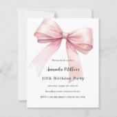 Bow pink coquette girl birthday invitation (正面)