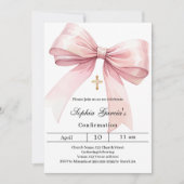 Bow pink girl Confirmation 招待状 (正面)