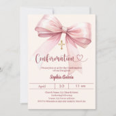 Bow pink girl cream elegant Confirmation 招待状 (正面)