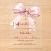Bow pink girl elegant clear luxury Confirmation アクリル招待状 (正面)