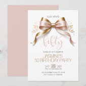 Bow Pink Gold Modern Elegant 50 Birthday 招待状 (正面/裏面)