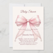 Bow pink ivory pearls elegant girl Baby Shower 招待状 (正面)