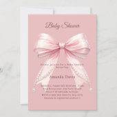 Bow pink pearls elegant girl Baby Shower 招待状 (正面)