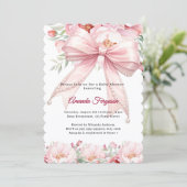 Bow pink pearls florals girl elegant Baby Shower 招待状 (スタンド正面)