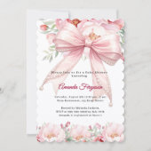 Bow pink pearls florals girl elegant Baby Shower 招待状 (正面)