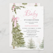 Bow Pink Tree Baby It's Cold Baby Shower 招待状 (正面/裏面)