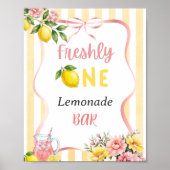 Bow Pink Yellow Lemon Freshly One First Birthday ポスター (正面)