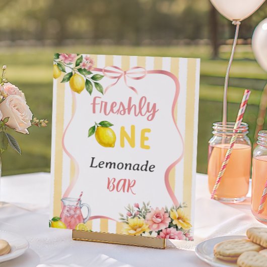 Bow Pink Yellow Lemon Freshly One First Birthday ポスター