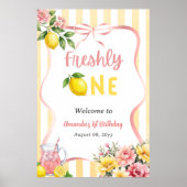 Bow Pink Yellow Lemon Freshly One First Birthday ポスター (正面)