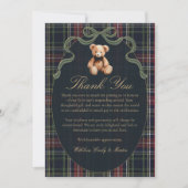 Bow Plaid Teddy Bear Baby Shower Thank You Card サンキューカード (正面)