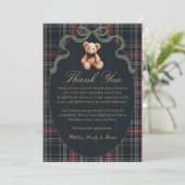 Bow Plaid Teddy Bear Baby Shower Thank You Card サンキューカード (スタンド正面)