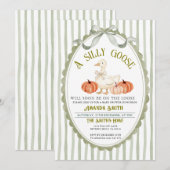 Bow Preppy Sage Fall Silly Goose Baby Shower  招待状 (正面/裏面)