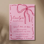 Bow Quirky Hand Drawn Red Pink Bridal Shower 招待状