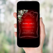 Bow red pine greenery Christmas Party 招待状