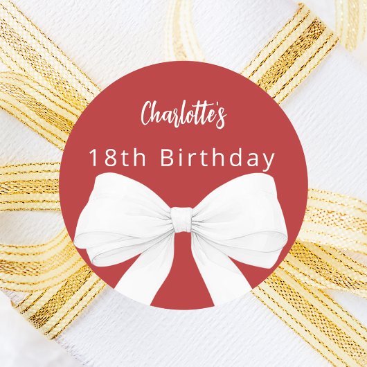 Bow red white Birthday ラウンドシール