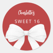 Bow red white Sweet 16 ラウンドシール (正面)