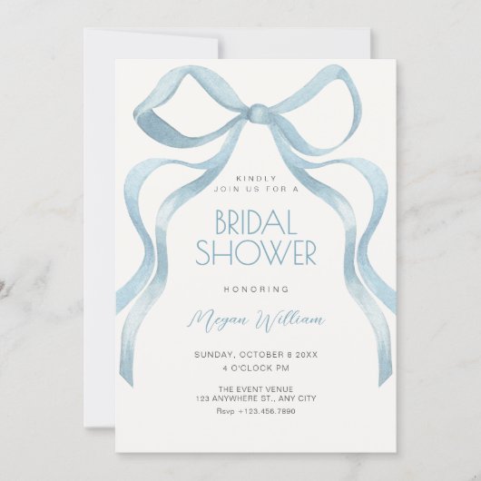 Bow ribbon bridal shower 招待状 (正面)