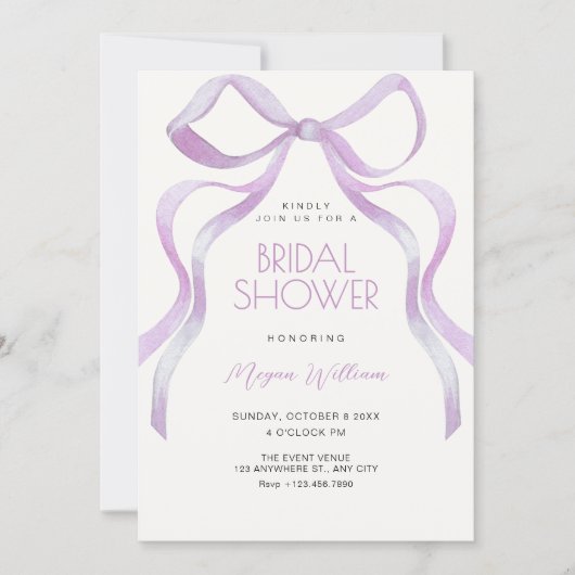 Bow ribbon bridal shower 招待状 (正面)