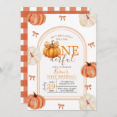 Bow Ribbon Isn't She Onederful Pumpkin Gingham 招待状 (正面/裏面)