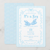 Bow Ribbon Its a Boyベビー 招待状 (正面/裏面)