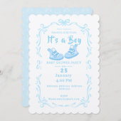 Bow Ribbon Its a Boy Baby Shoe 招待状 (正面/裏面)