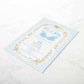 Bow Ribbon Its a Boy Baby Shoe Blue Invitation 箔シーズンカード (回転した状態)