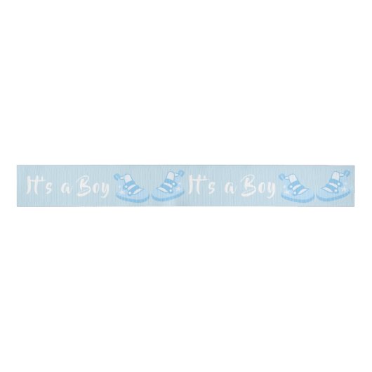 Bow Ribbon Its a Boy Baby Shoe Blue Ribbon グログランリボン (正面)