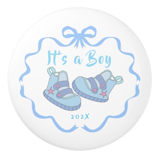 Bow Ribbon Its a Boy Blue セラミックノブ (正面)