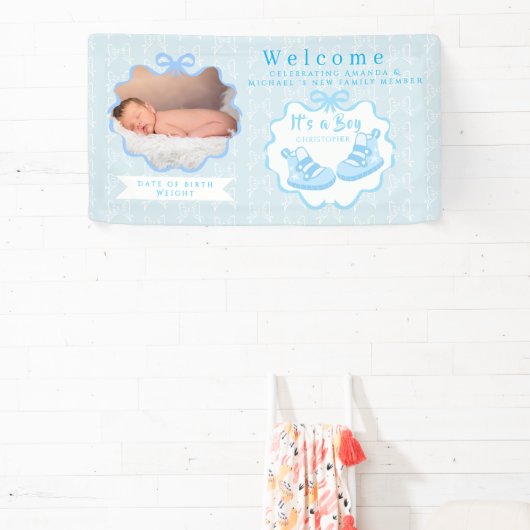 Bow Ribbon Its a Boy Welcome 横断幕 (インサイチュ)